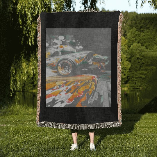 Car Muscle Car Vintage Retro classic car Woven Blankets