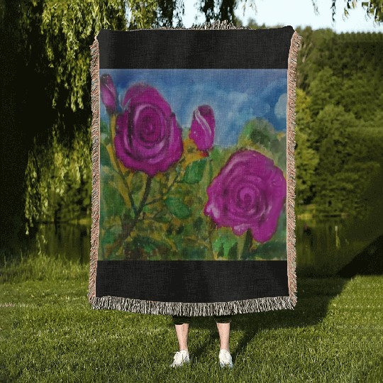 Hand Painted Roses Woven Blankets Woven Blankets Mugs Tote Bags