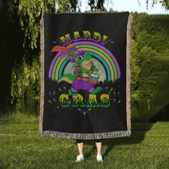 2023 Mardi Gras Party Hat T Rex Drummer Mardi Woven Blankets