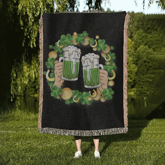 St. Patrick's Day Irish Green Beer, Wine Cups Woven Blankets