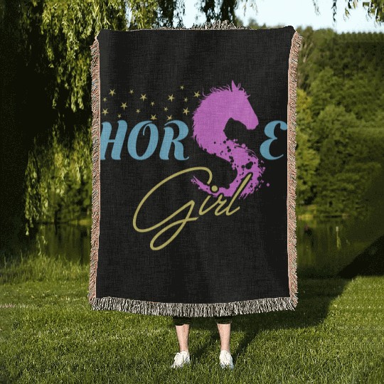 Horse Girl Woven Blankets Horse Lovers Gift Equestrian