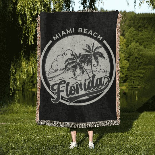 vintage Miami beach, Summer beach Woven Blankets