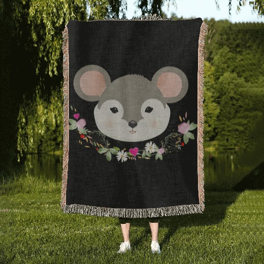 Magical sweet mouse with delicate green in spring Woven Blankets