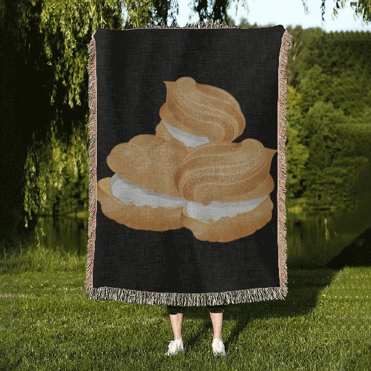 Illustration of three stuffed cream puffs Woven Blankets