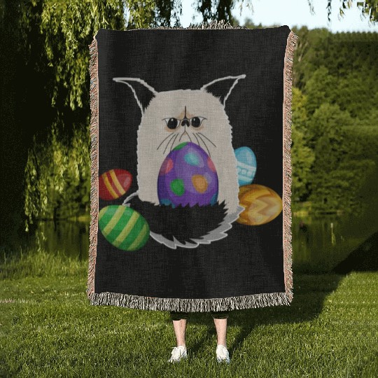Grumpy Cat Easter Bunny Nope Spring Holiday Woven Blankets