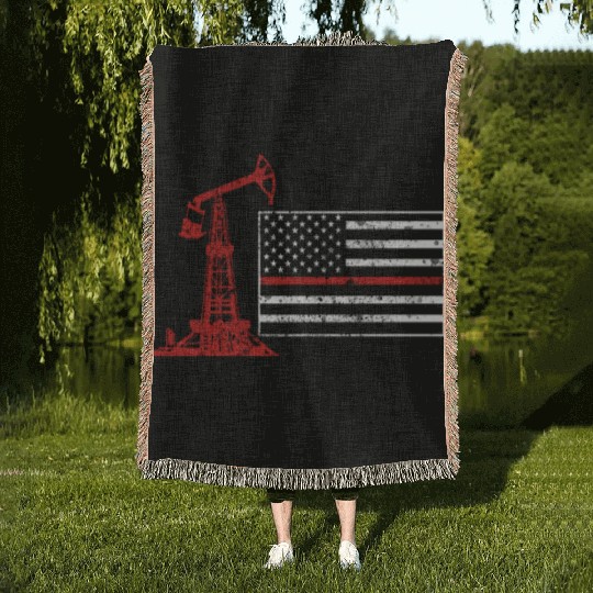 Oilfield Oil Drilling Us Flag Woven Blankets