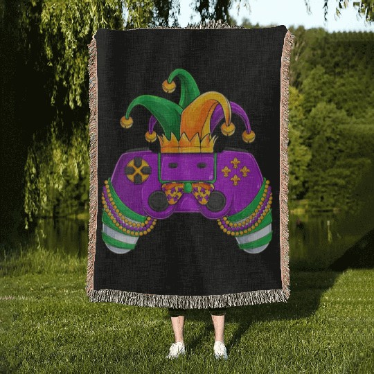 Womens Funny Mardi Gras Video Games Controller Jes Woven Blankets