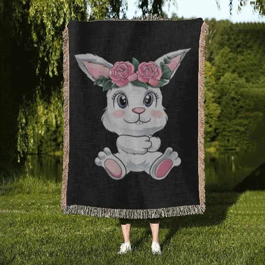 Easter Bunny Cute bunny Flowers Eggs Woven Blankets