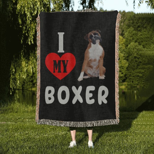 I Love my Boxer Dog Pet Lover Mom Dad Apparel Woven Blankets