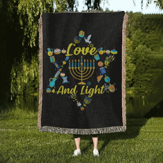 Love and Light Hanukkah Woven Blankets Jew Menorah Jewish C