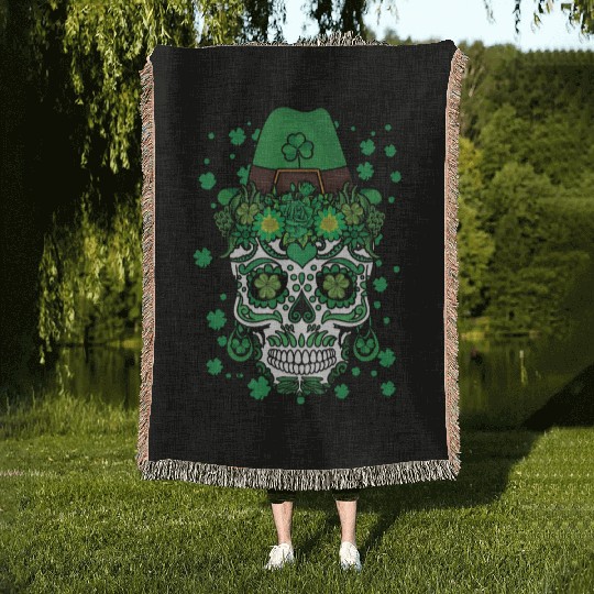 El Dia De Los Muertos St Patty's Day Irish Flower Woven Blankets
