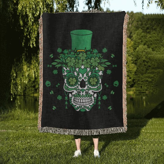 El Dia De Los Muertos St Patty's Day Irish Flower Woven Blankets