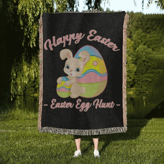 Happy Easter Egg Hunt Bunny Gift Woven Blankets