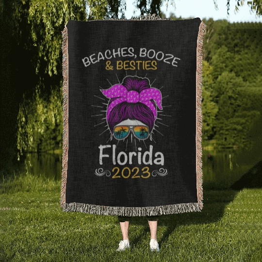 Beaches Booze Besties Florida 2023 Spring Break Woven Blankets