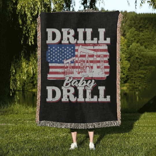 Oilfield Oil Drilling Us Flag Drill Baby Drill Woven Blankets