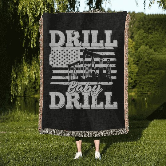 Oilfield Oil Drilling Us Flag Drill Baby Drill Woven Blankets