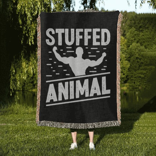 Strongman stuffed animal gym fitness bodybuilding Woven Blankets