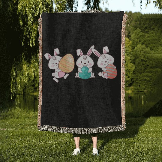 Fun Egg Hunt Squad Easter Day Family Matching Hunt Woven Blankets