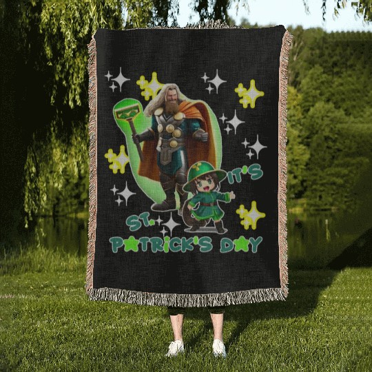 Kids St. Patrick's Day Shamrock "Thor, anime" Woven Blankets