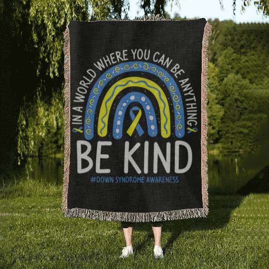 Be Kind Rainbow World Down Syndrome Awareness Day Woven Blankets