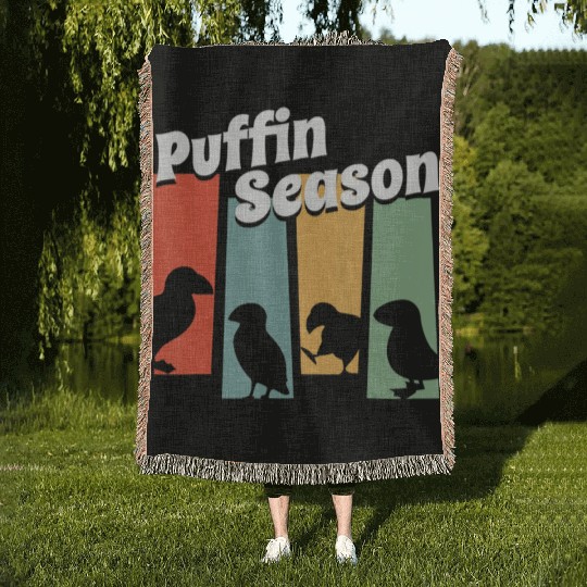 Funny Puffin Season Retro Vintage Puffin Lover Woven Blankets