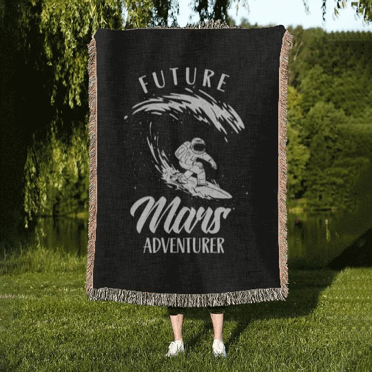 Future Mars Adventurer Space Explorer Planet Woven Blankets
