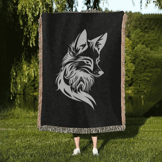 Elegant Fox Portrait In T Tattoo Ink Woven Blankets