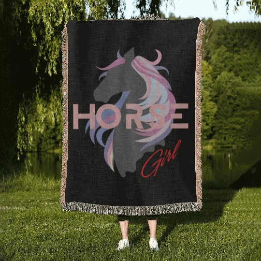 Horse Girl Woven Blankets Horse Lovers Gift Equestrian