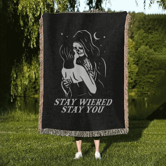 Stay Weird Lazy Halloween Costume Funny Skeleton Woven Blankets