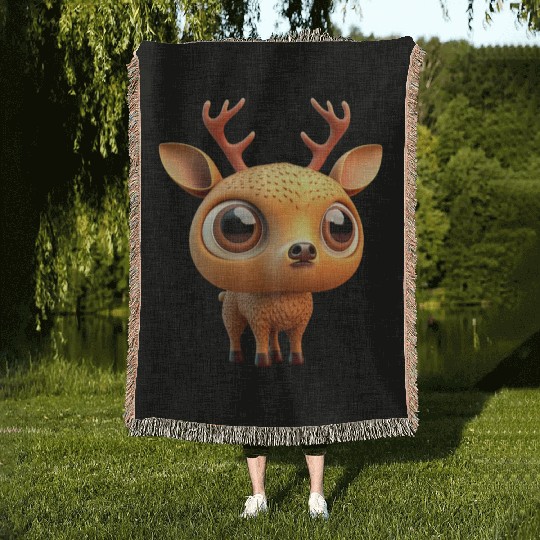 Cute deer cartoon character Woven Blankets