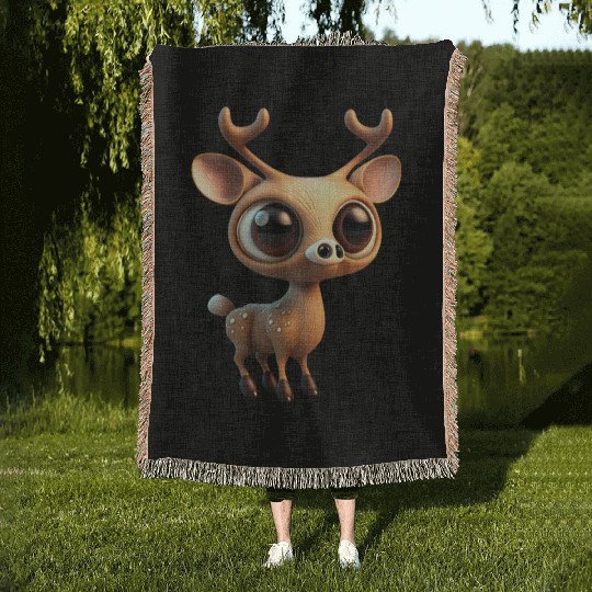 Cute deer cartoon character Woven Blankets