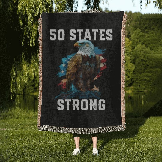 50 States Strong American Bald Eagle America 4th Woven Blankets