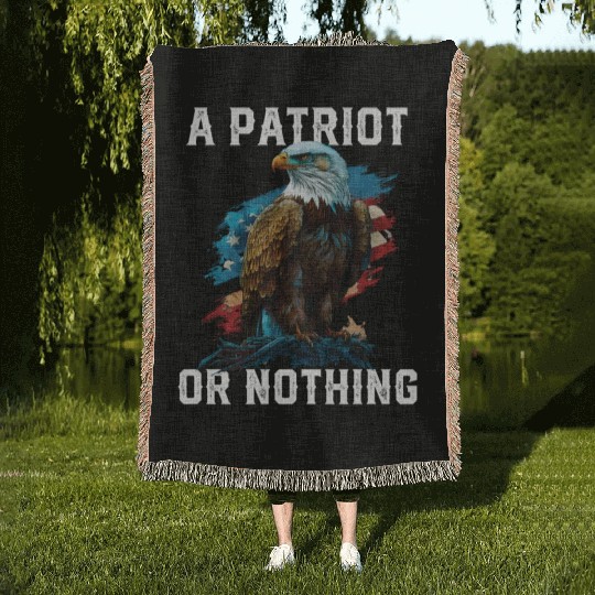 A Patriot or Nothing American Bald Eagle Woven Blankets