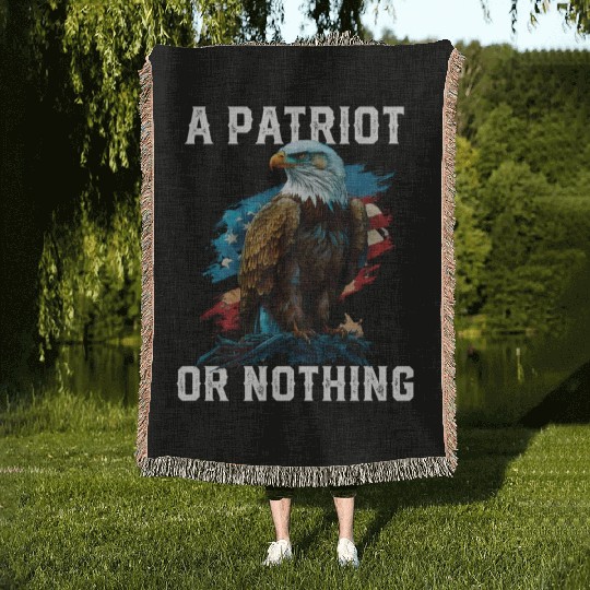 A Patriot or Nothing American Bald Eagle Woven Blankets