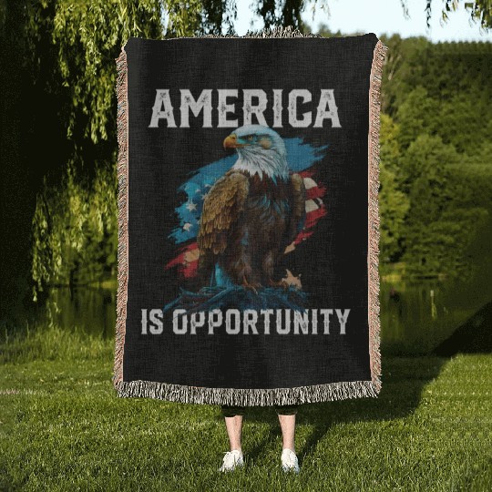 America Is Opportunity American Bald Eagle July 4 Woven Blankets