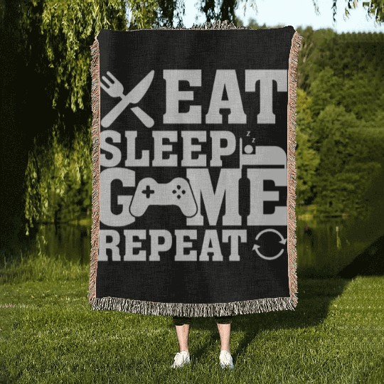 Eat Sleep Game Repeat Funny Gaming Lover Woven Blankets