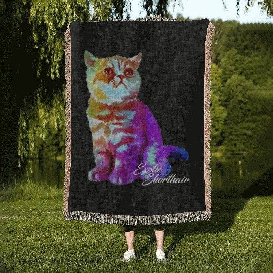 Colorful Exotic Shorthair Cat Funny Kitties Lover Woven Blankets