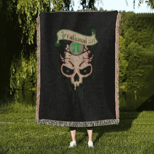 PI Day Irrational Skull Forest Green Edition Woven Blankets
