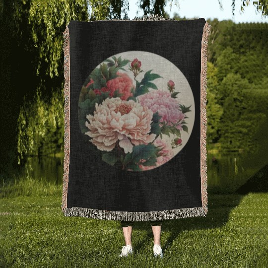 Peony flowers Woven Blankets