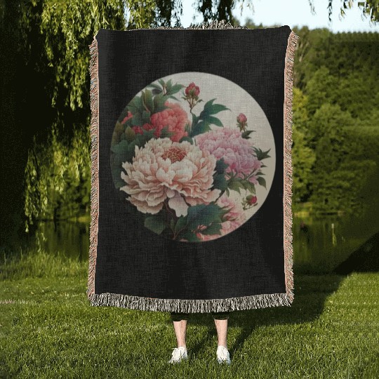 Peony flowers Woven Blankets
