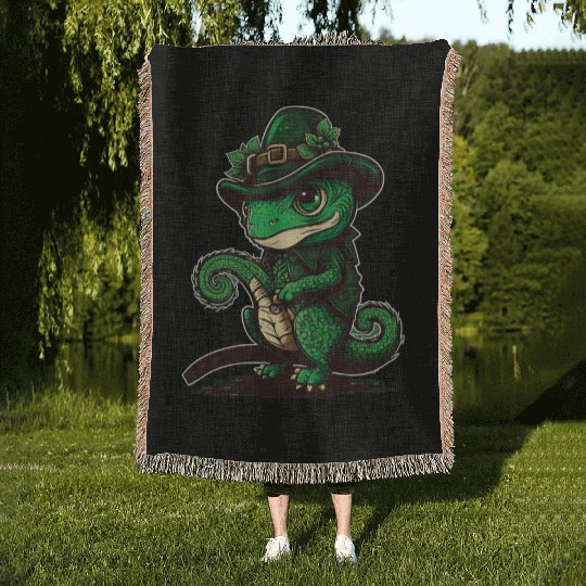 Dinosaur St. Patrick's Day Dino. Woven Blankets