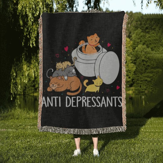 Funny Anti Depressants Cat Lover Sobriety Drug Fre Woven Blankets