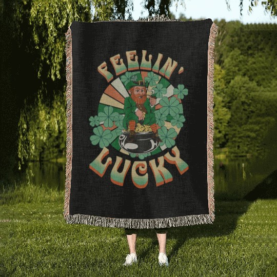 Feeling Lucky Groovie Leprachaun St. Patricks Day Woven Blankets