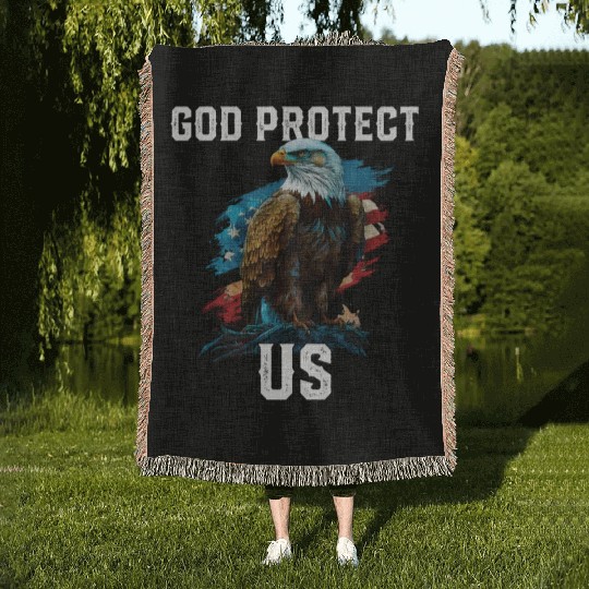 God Protect US American Bald Eagle Christian 4th Woven Blankets