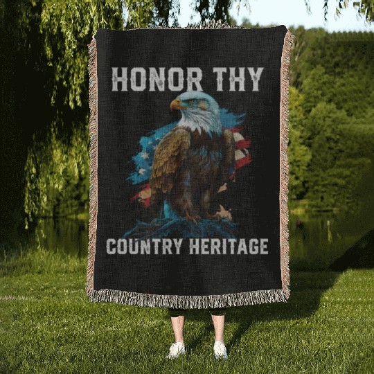 Honor Thy Country Heritage American Bald Eagle Woven Blankets
