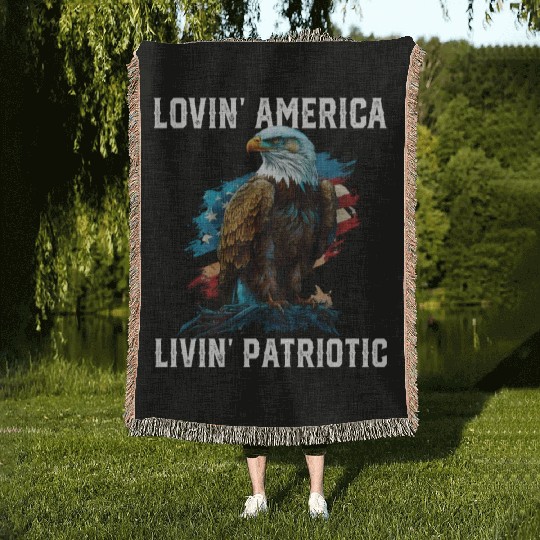 Lovin America Livin Patriotic American Bald Eagle Woven Blankets