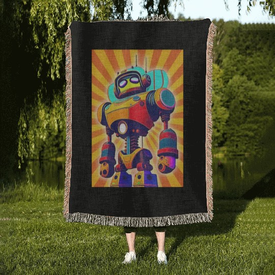 super hero cartoon iron man robot Woven Blankets