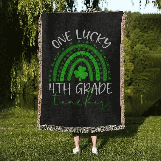 One Lucky 4th Grade Teacher St. Patrick's Day 2022 Woven Blankets