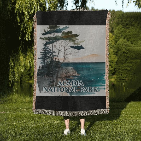 Acadia National Park Watercolor Woven Blankets