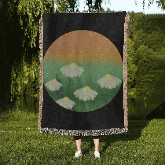 Daisy Garden Scenery With Sunset Woven Blankets
